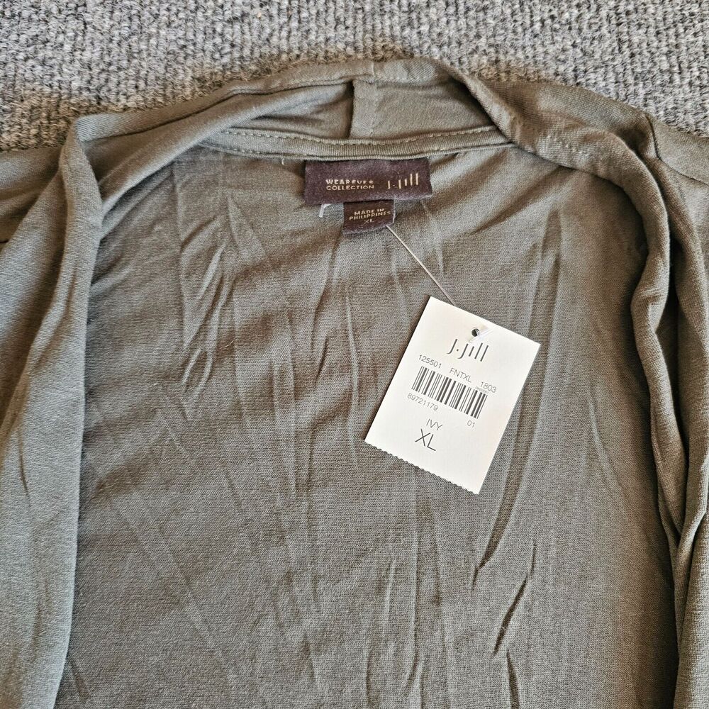 J Jill Wearever Top Shirt Womens XL Green Open Front 3/4 Sleeve Stretchy Casual - Picture 2 of 9